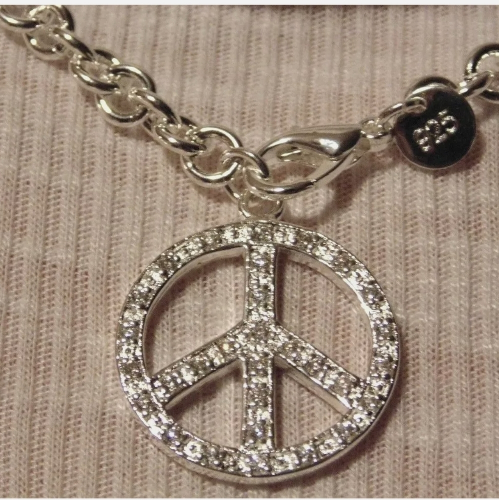 Peace Sign Statement Pendant Necklace 925 Silver